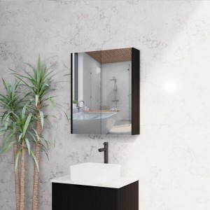 Matte Black Fluted Mirror Cabinet 600